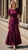 Women's Floral Embroidered Puff Sleeve A-Line Maxi Dress
