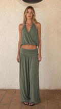 Women's Halter Crop Top and Wide Leg Pants Two-Piece Set