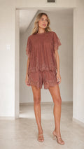 Lace Trimmed Tiered Short Set