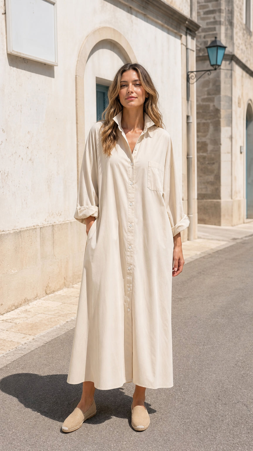 Women's Casual Long Sleeve Button-Down Maxi Shirt Dress