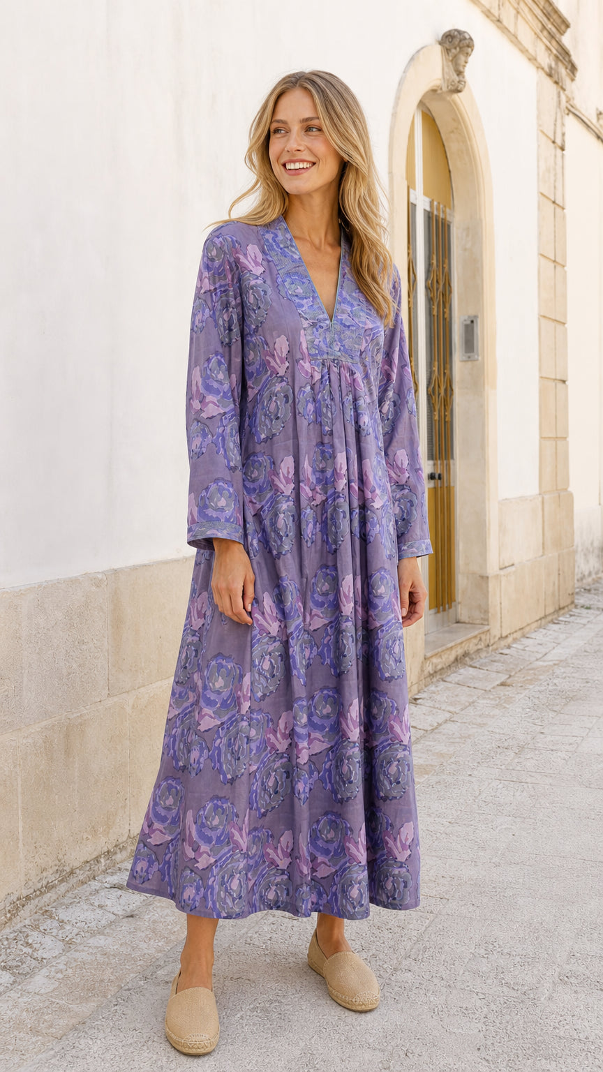 Women's Floral Print V-Neck Long Sleeve Maxi Dress