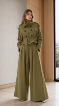 Women's Double-Breasted Trench Jacket and High-Waist Wide-Leg Pants Set