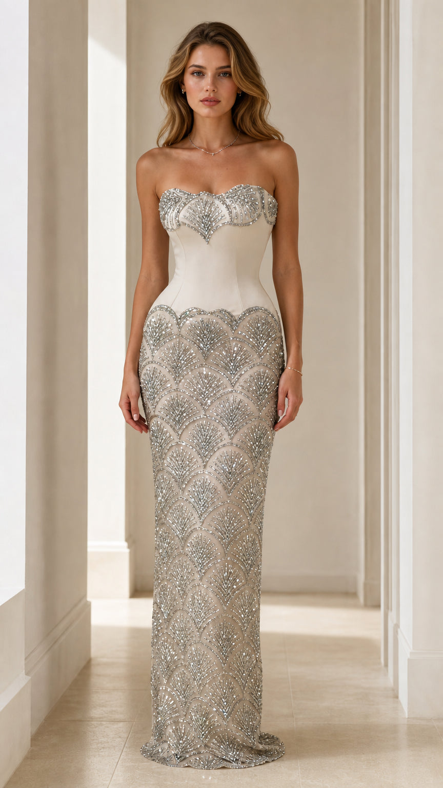 Stunning Sequin Embellished Strapless Evening Gown