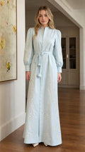 Elegant Floral Embroidered Maxi Shirt Dress with Self-Tie Belt