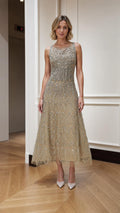 Sequin Beaded Sleeveless A-Line Midi Dress