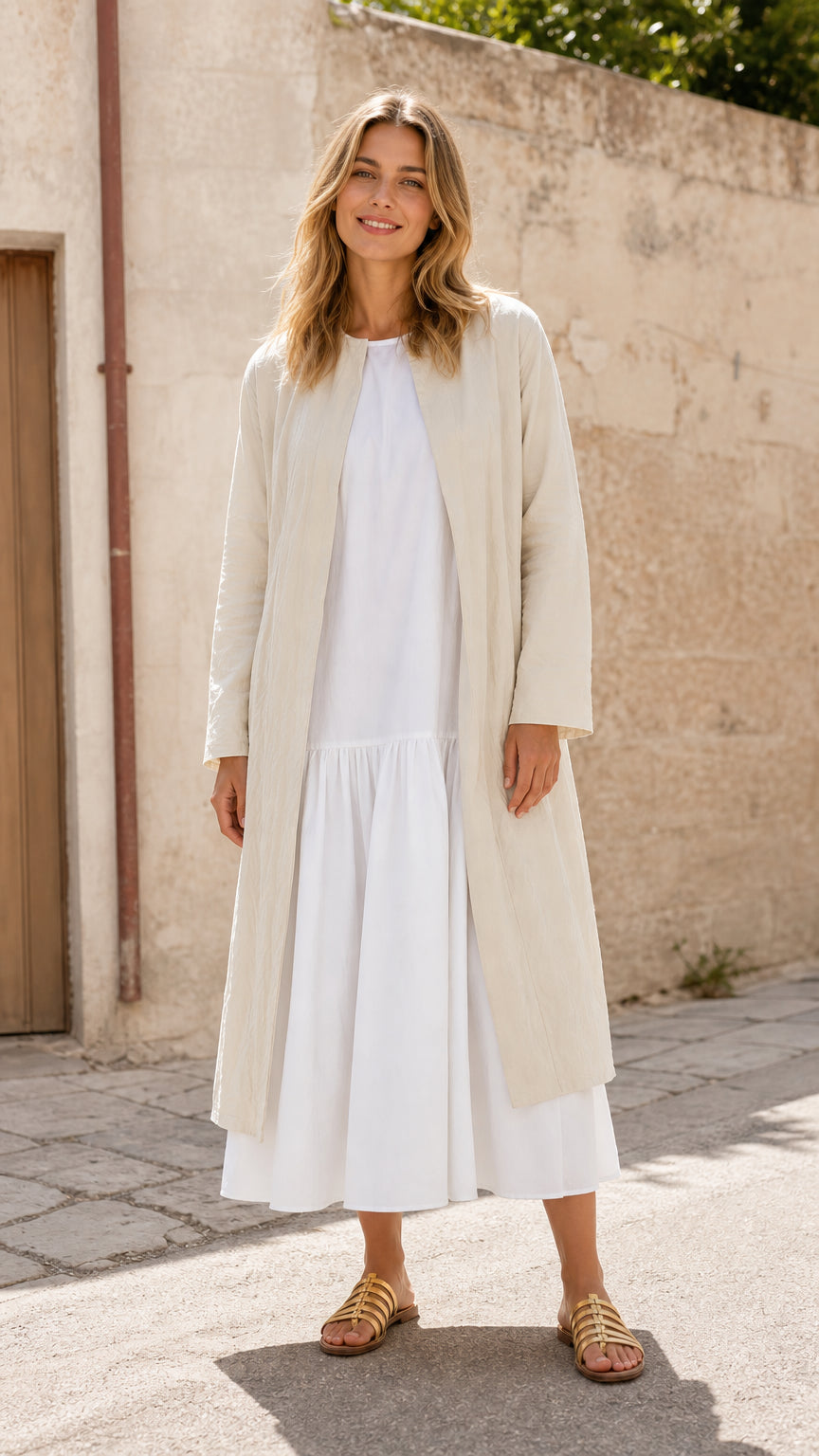 Women's Open Front Longline Linen Blend Duster Coat