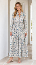 Women's Long Sleeve Floral Print Ruffle Maxi Dress