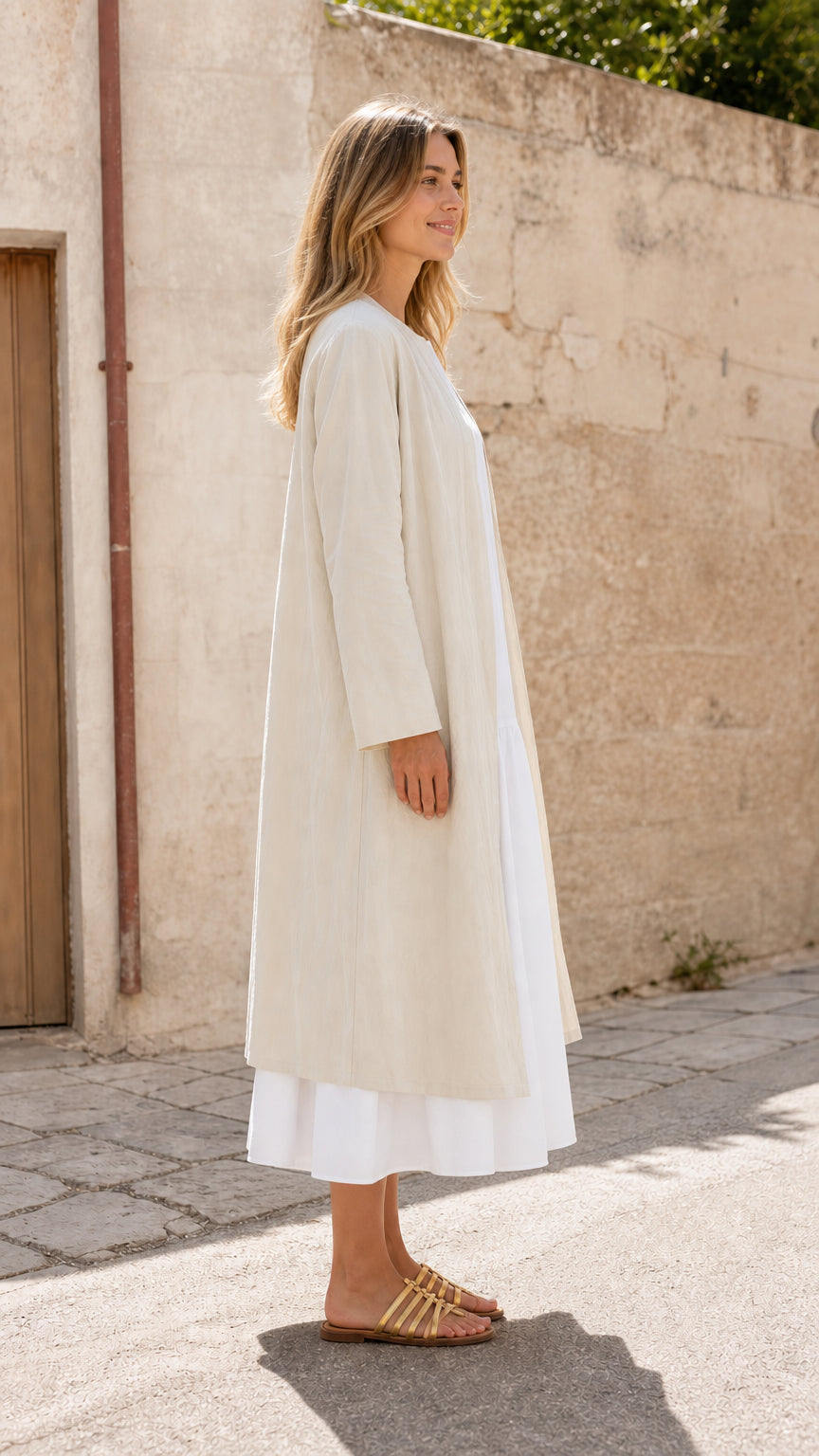 Women's Open Front Longline Linen Blend Duster Coat