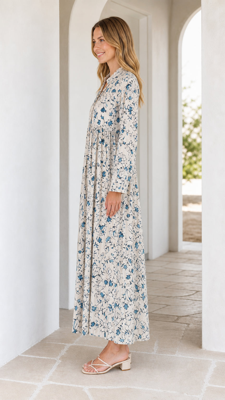 Women's Long Sleeve Floral Print Ruffle Maxi Dress