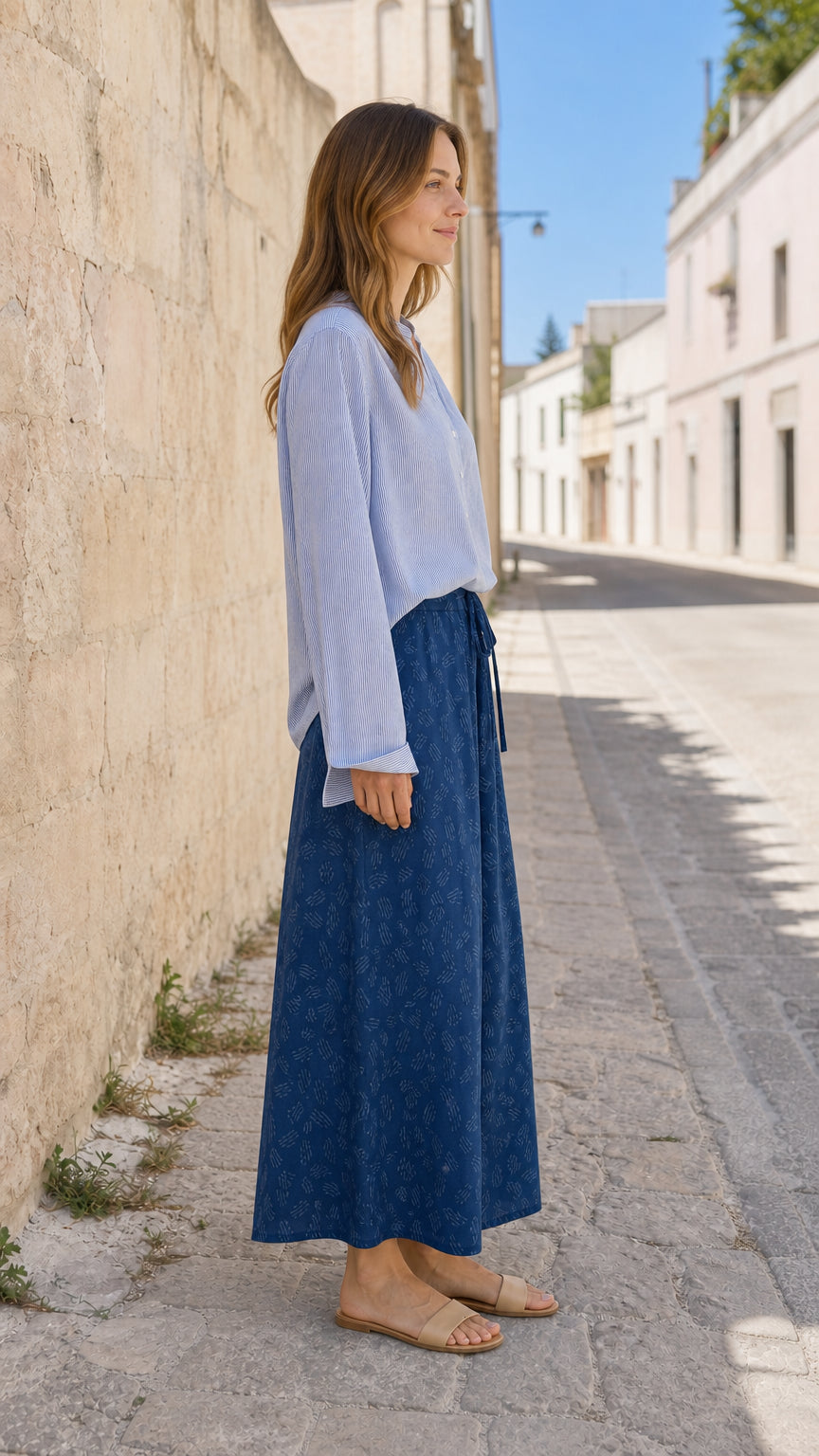 Women's Casual Two-Piece Long Sleeve Blouse and Printed Wide-Leg Pants Set