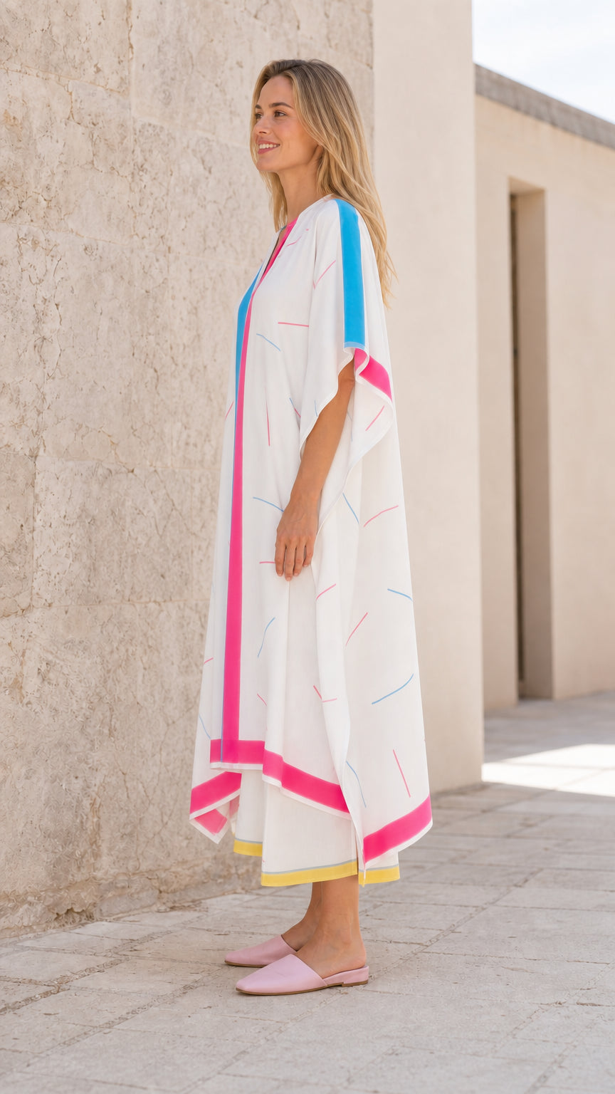 Women's Geometric Print V-Neck Relaxed Fit Kaftan Maxi Dress