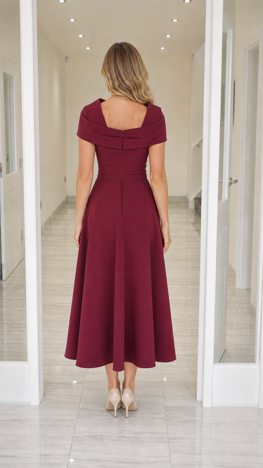 Elegance Bow Accent Square Neck Midi Dress
