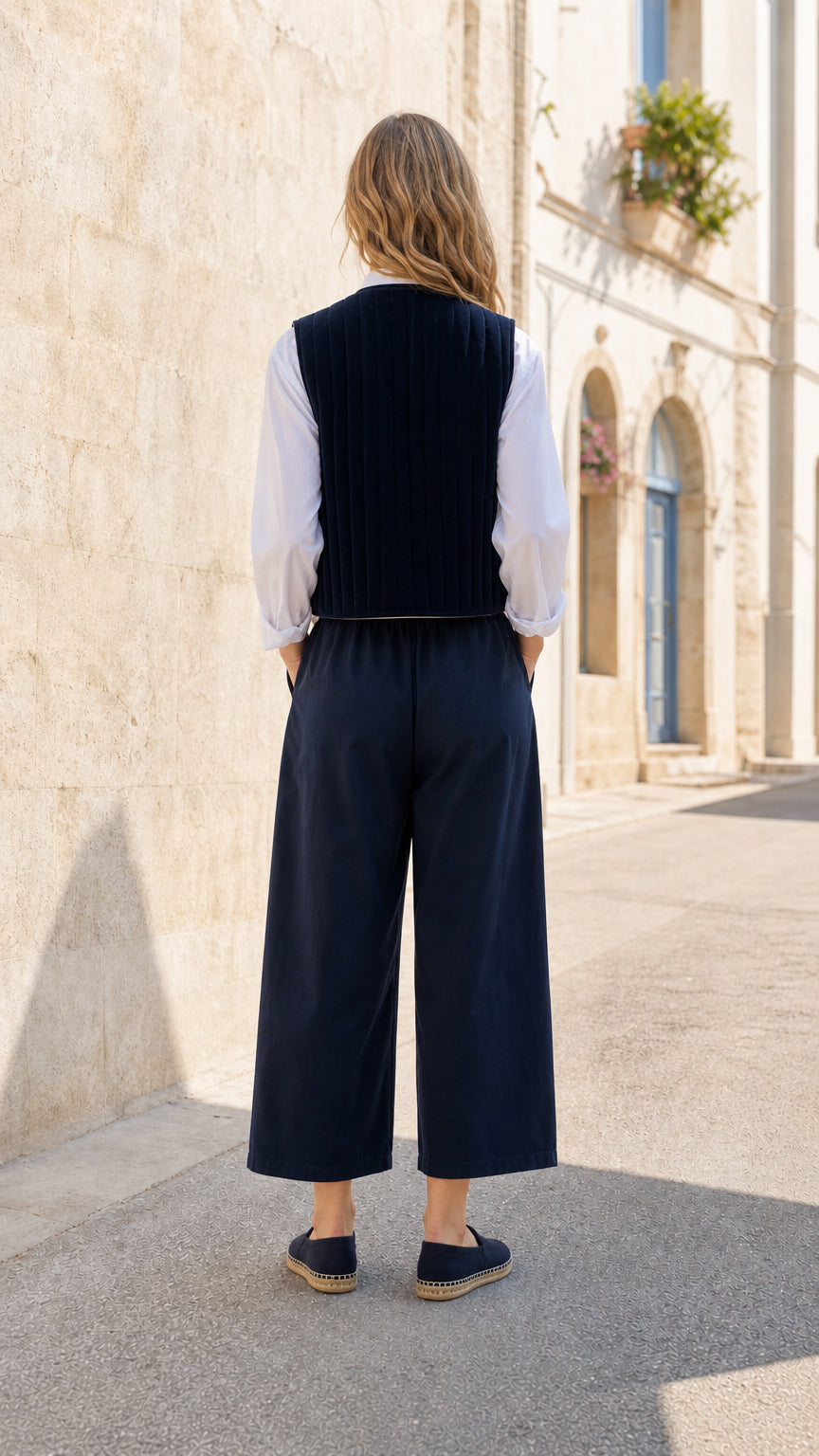 Women's Quilted Vest and Wide-Leg Pants Co-Ord Set
