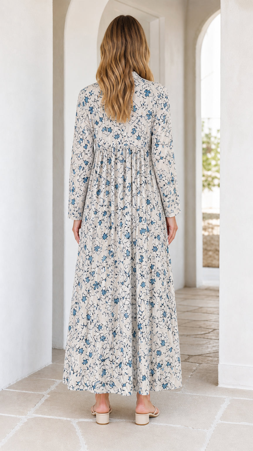 Women's Long Sleeve Floral Print Ruffle Maxi Dress