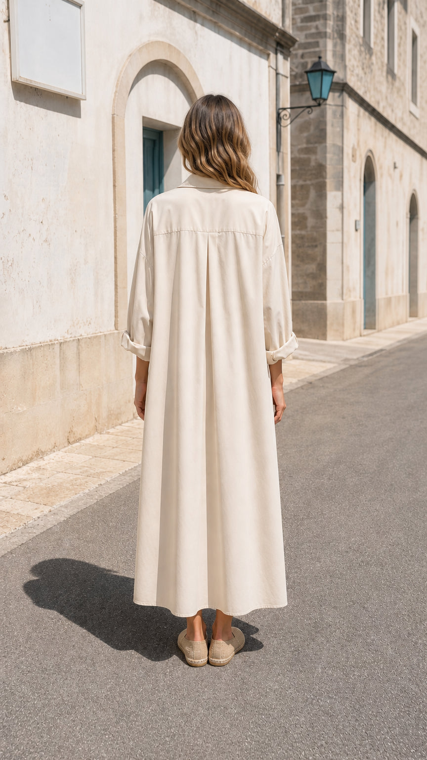 Women's Casual Long Sleeve Button-Down Maxi Shirt Dress