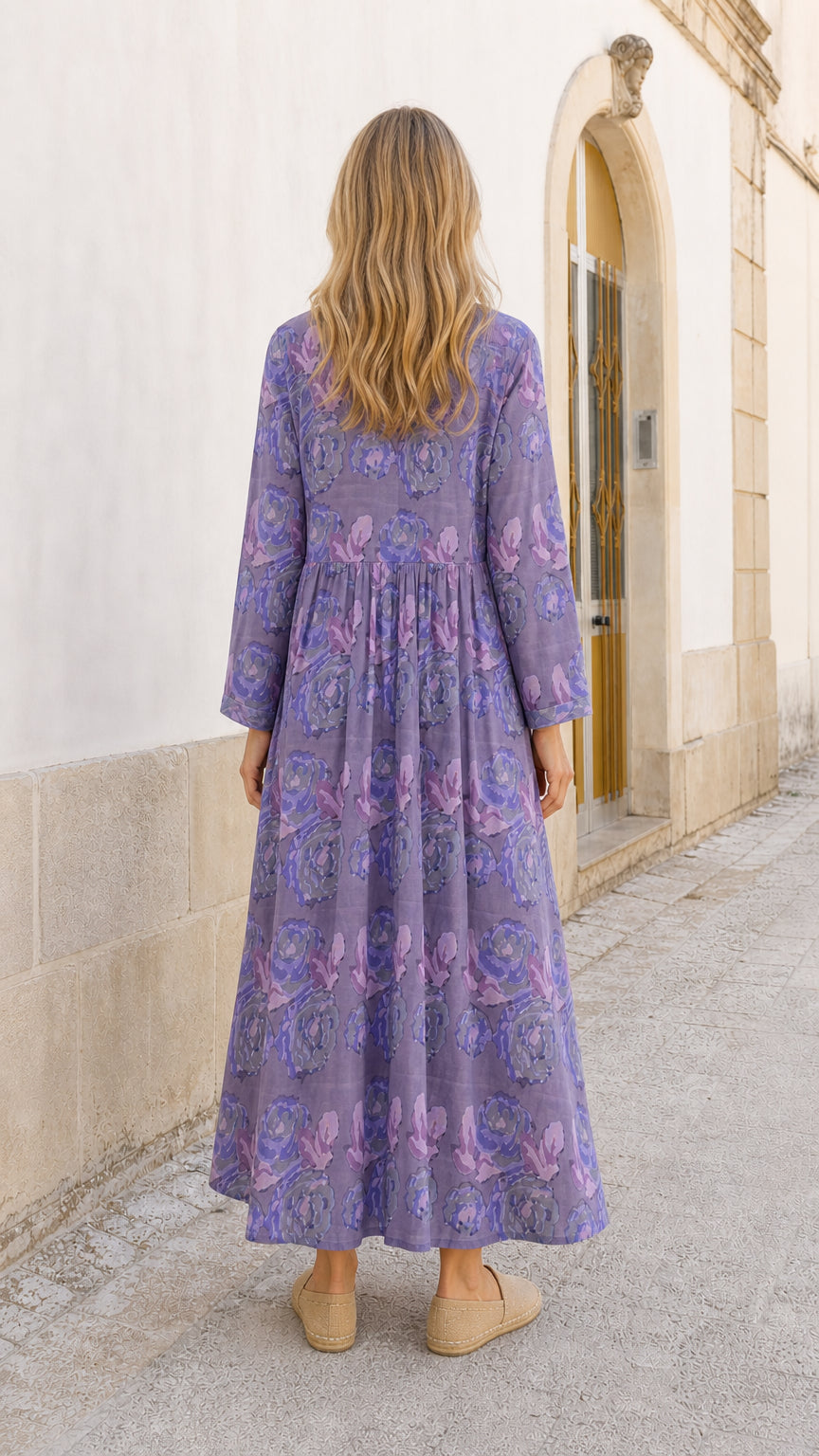 Women's Floral Print V-Neck Long Sleeve Maxi Dress