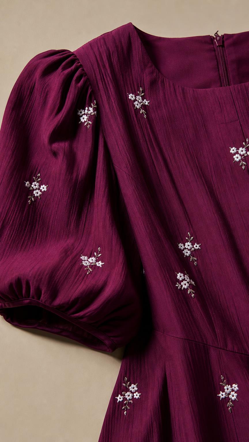 Women's Floral Embroidered Puff Sleeve A-Line Maxi Dress