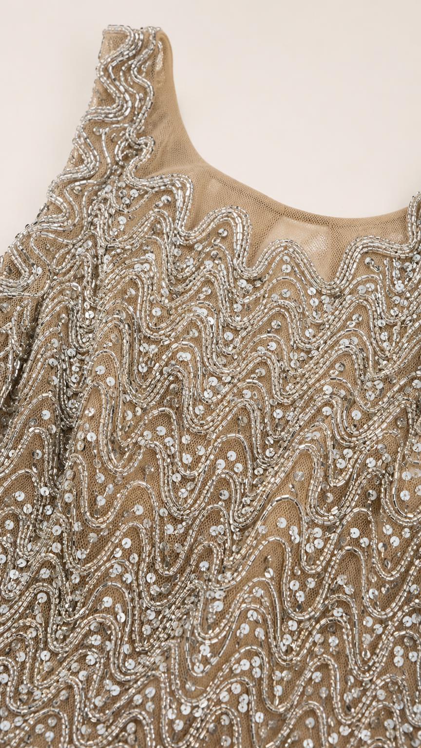 Sequin Beaded Sleeveless A-Line Midi Dress