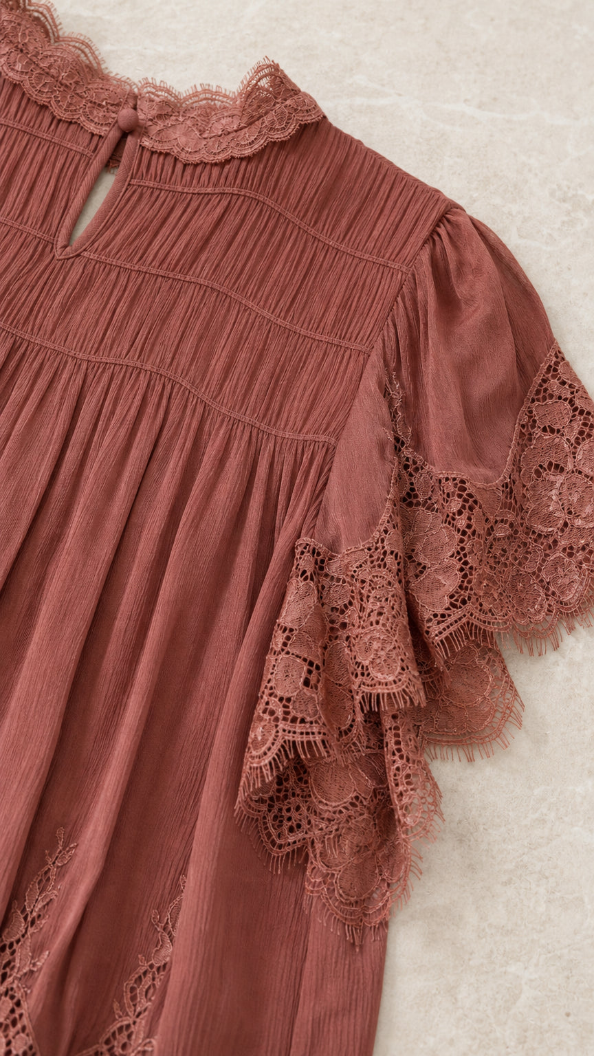 Lace Trimmed Tiered Short Set