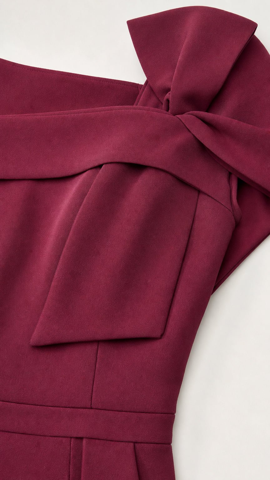 Elegance Bow Accent Square Neck Midi Dress