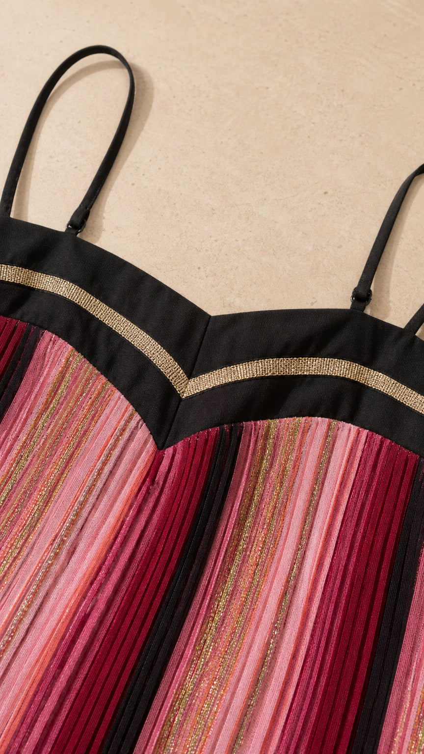 Women's Metallic Striped Pleated Mini Camisole Dress