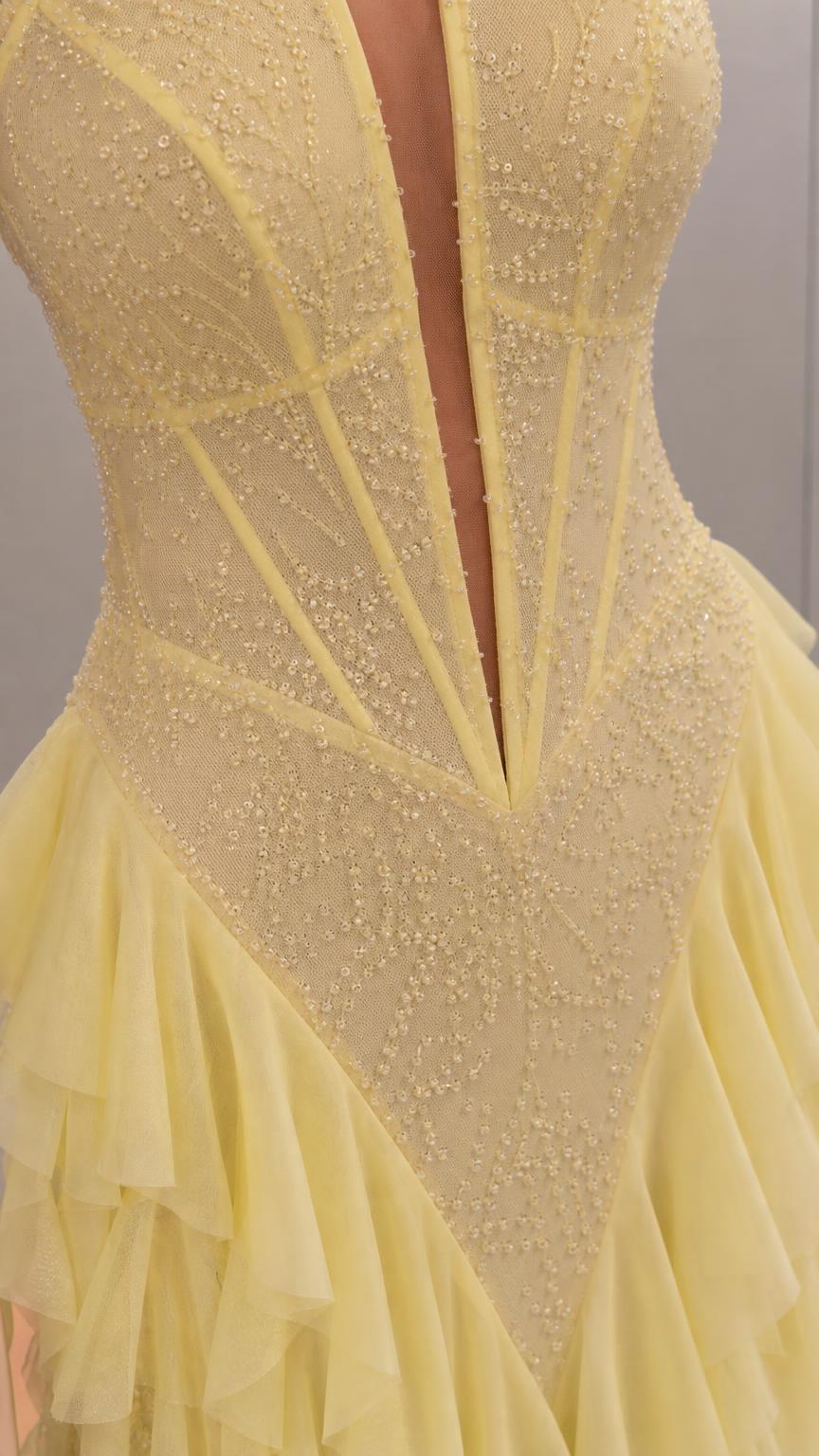 Elegance Halter Neck Beaded Ruffle Maxi Dress