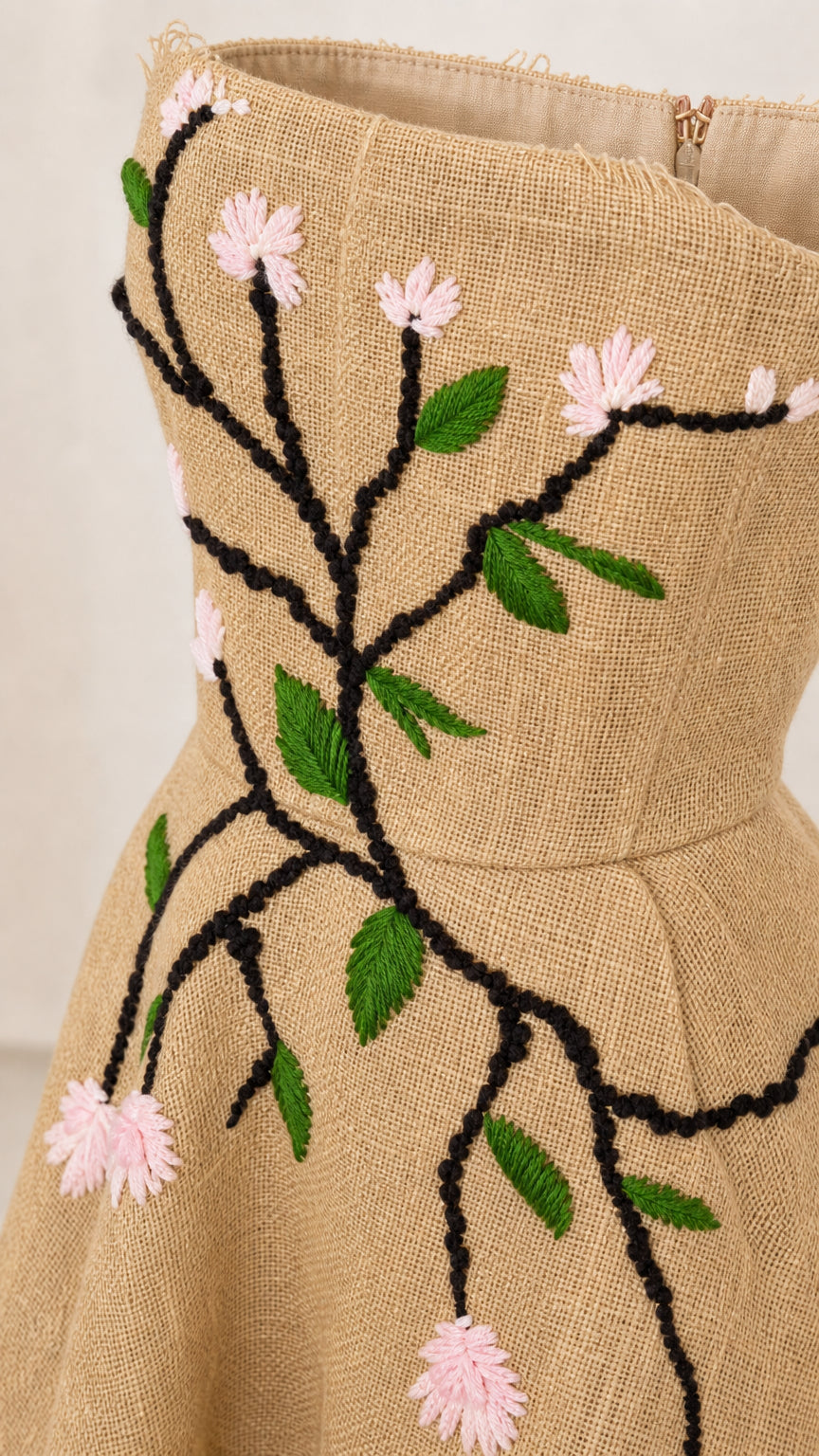 Stunning Embroidered Floral Strapless Midi Dress