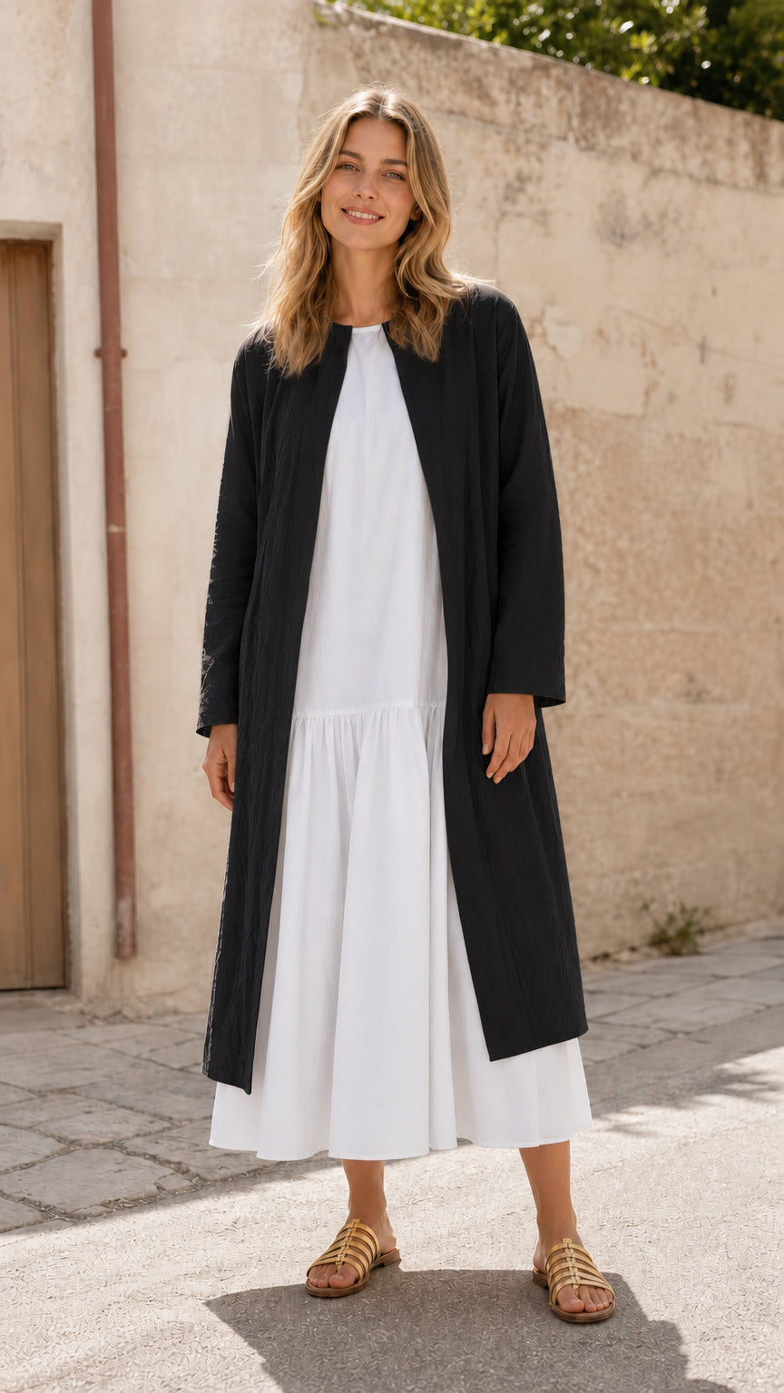 Women's Open Front Longline Linen Blend Duster Coat