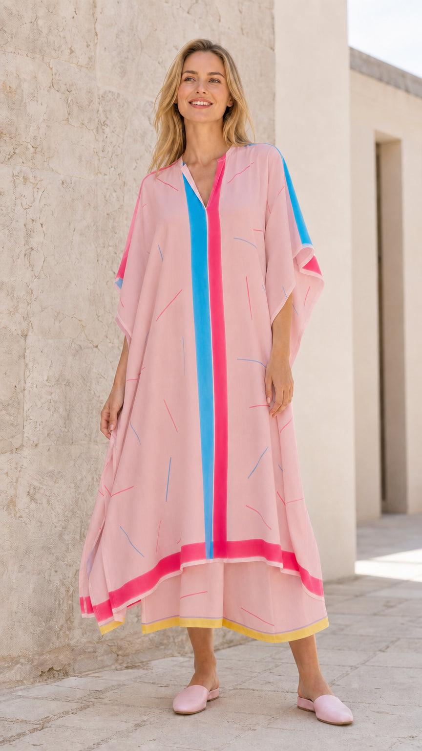 Women's Geometric Print V-Neck Relaxed Fit Kaftan Maxi Dress
