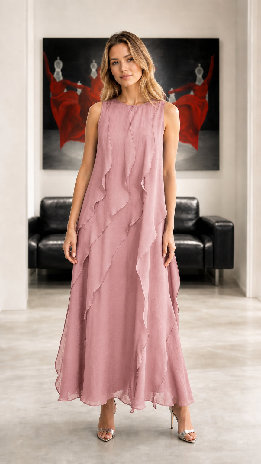 Sleeveless Ruffled Chiffon Maxi Dress