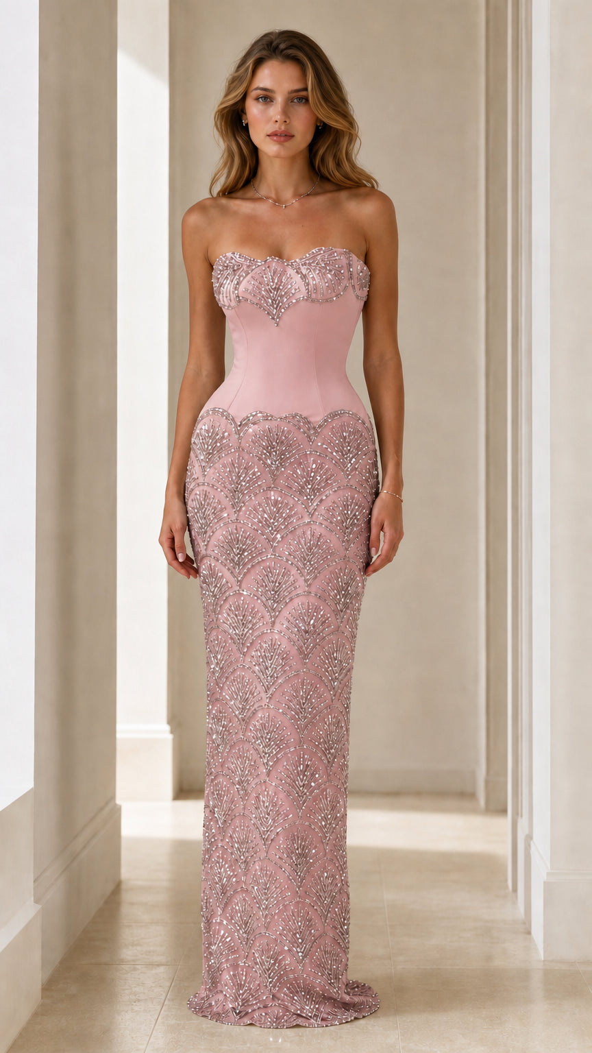 Stunning Sequin Embellished Strapless Evening Gown