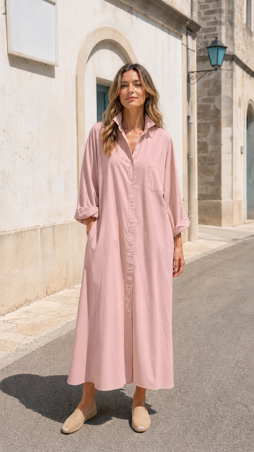 Women's Casual Long Sleeve Button-Down Maxi Shirt Dress