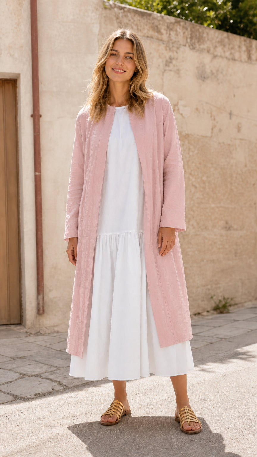 Women's Open Front Longline Linen Blend Duster Coat