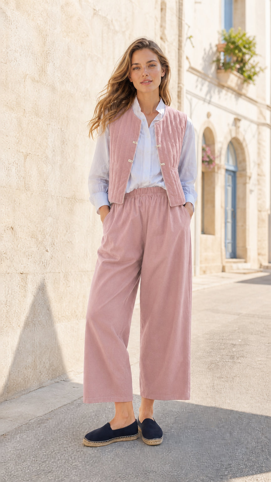 Women's Quilted Vest and Wide-Leg Pants Co-Ord Set