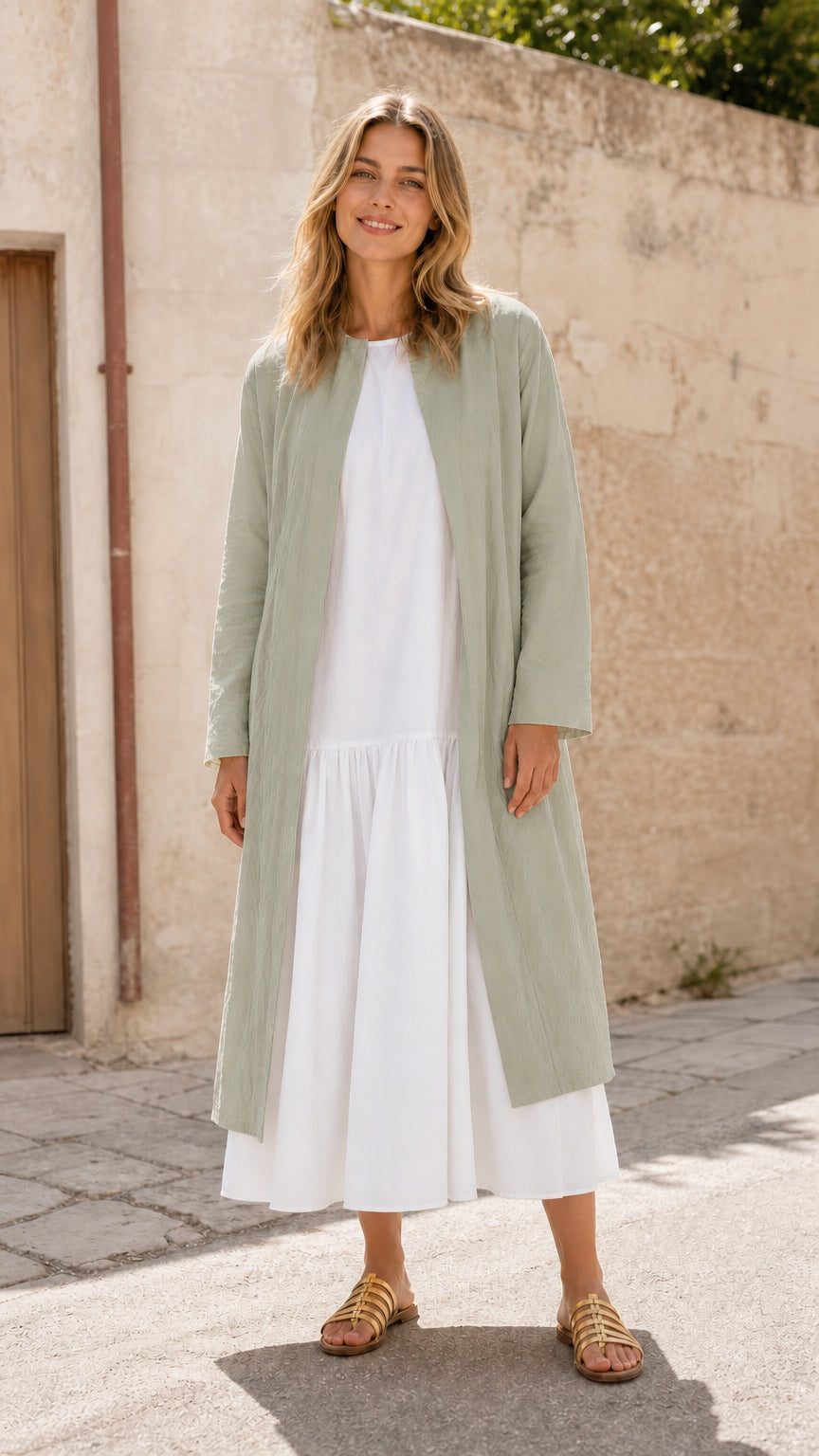 Women's Open Front Longline Linen Blend Duster Coat