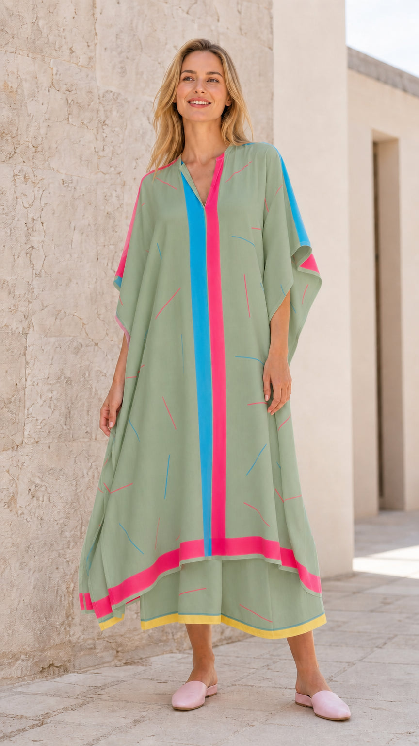 Women's Geometric Print V-Neck Relaxed Fit Kaftan Maxi Dress
