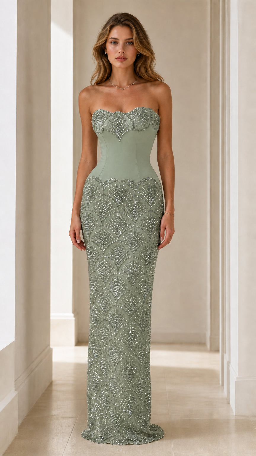 Stunning Sequin Embellished Strapless Evening Gown