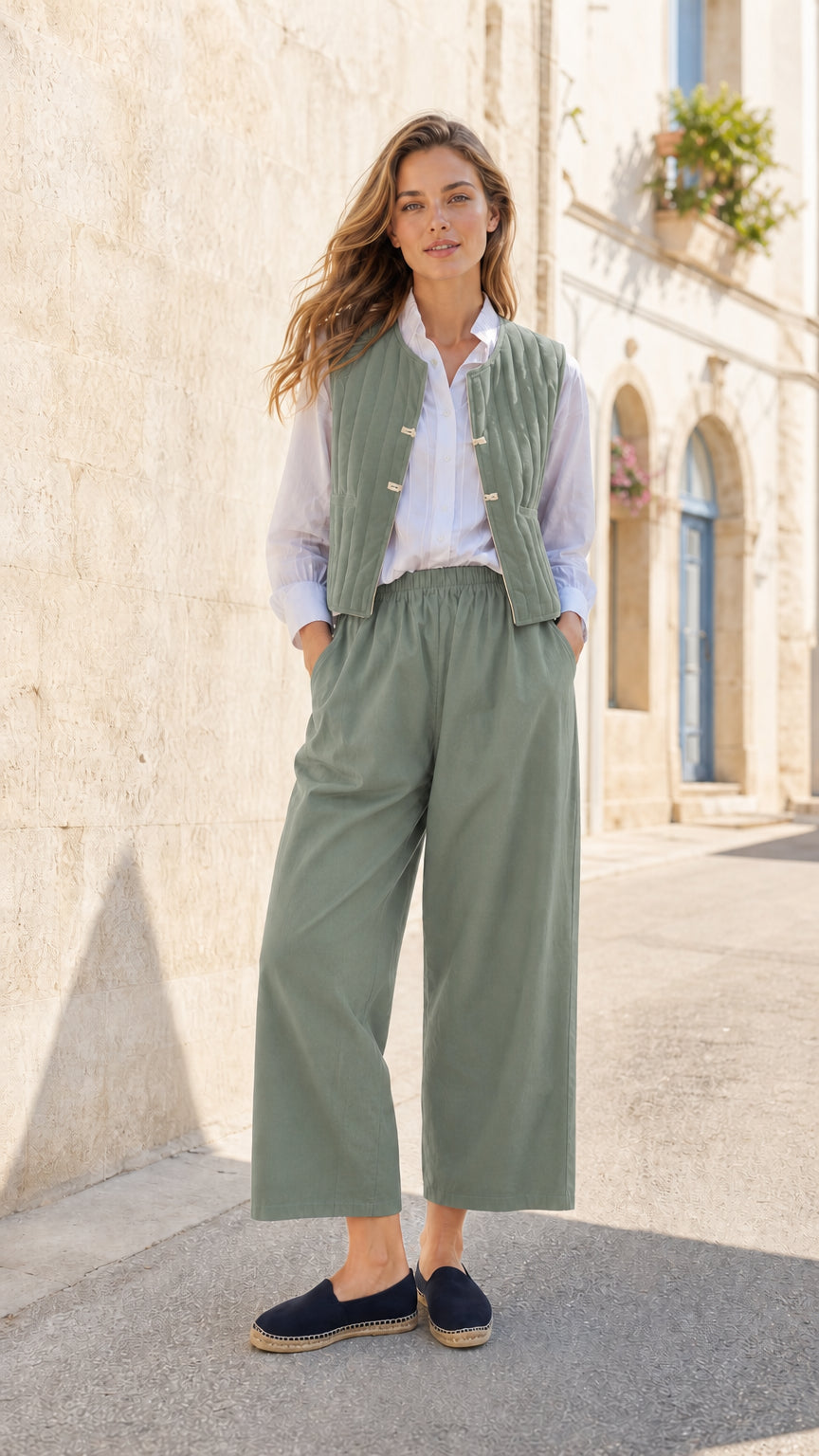 Women's Quilted Vest and Wide-Leg Pants Co-Ord Set