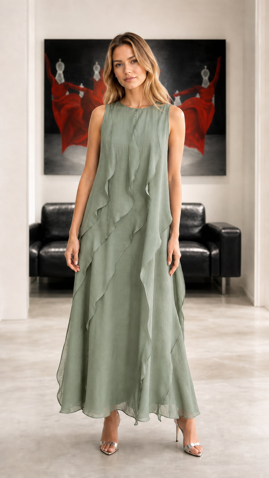 Sleeveless Ruffled Chiffon Maxi Dress
