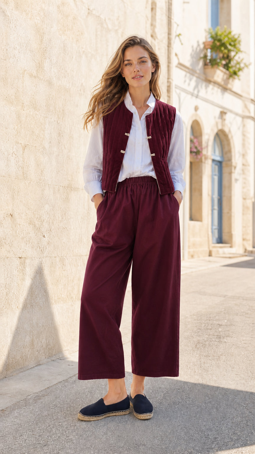 Women's Quilted Vest and Wide-Leg Pants Co-Ord Set