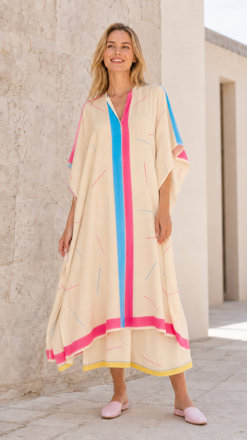 Women's Geometric Print V-Neck Relaxed Fit Kaftan Maxi Dress