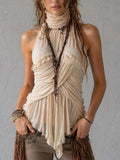 Boho Romance Pleated Halter Neck Chiffon Top