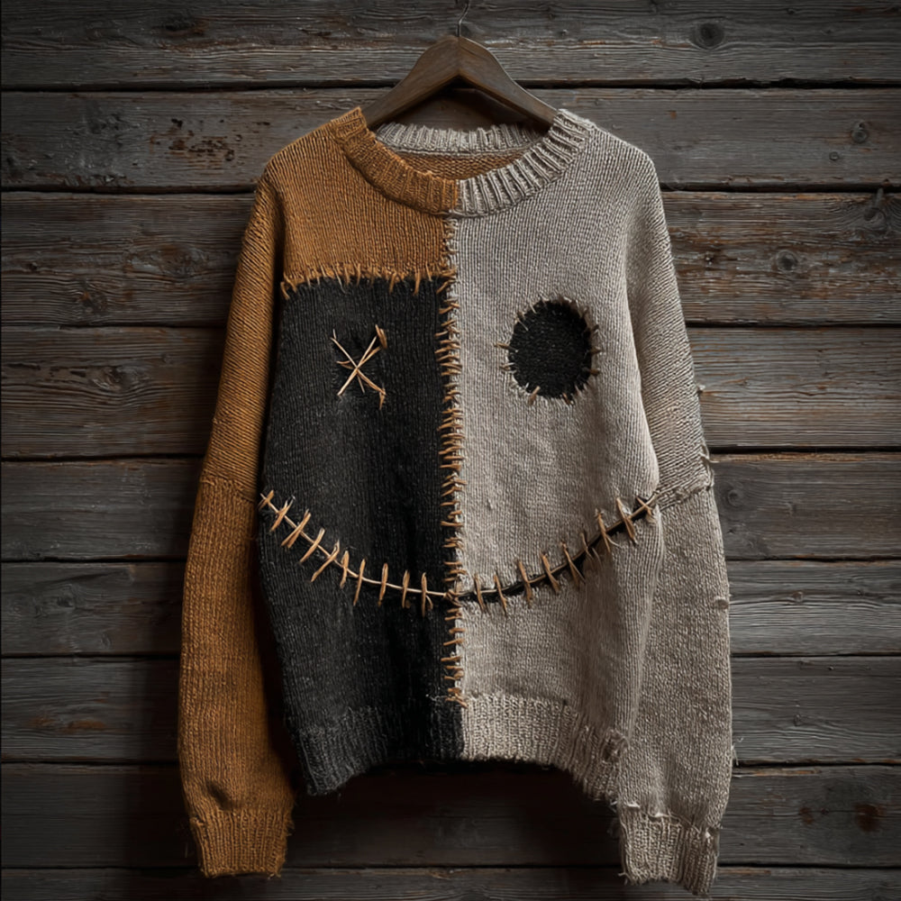 Halloween Ghost Face Pumpkin Color Scheme Vintage Long-sleeve Round-neck Sweater