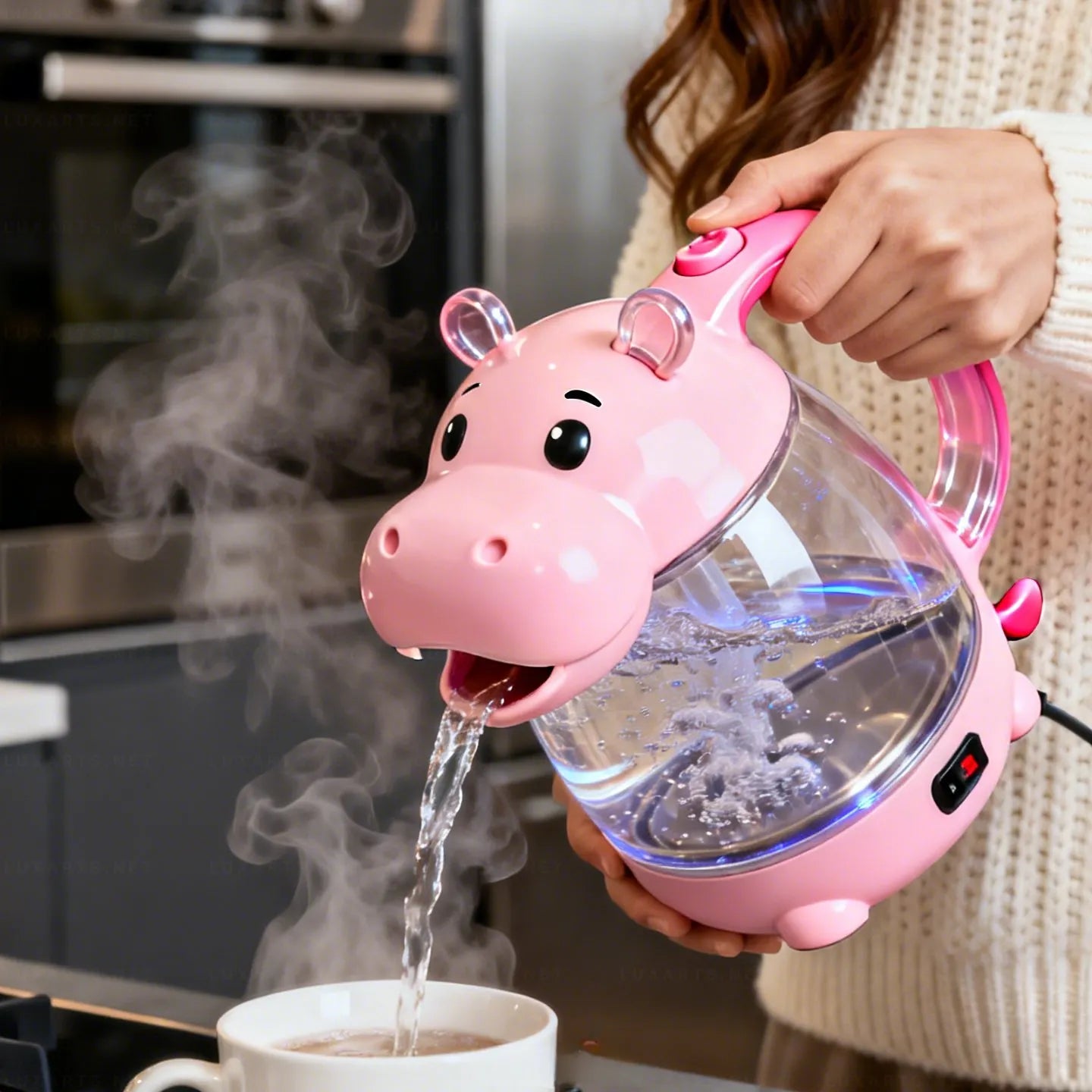 Whimsical Hippo Glass Electric Kettle🫖🦛