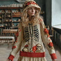 Vintage Halloween Anatomy With Floral Art Chunky Knitted Hooded Sweater
