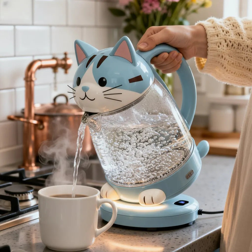 Whimsical Cat Glass Electric Kettle🫖🐱