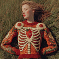 Women's Retro Halloween Anatomy And Floral Round Neck Sweater