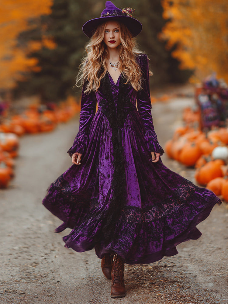 Women's Classic Velvet Halloween Art Comfy Velvet Maxi Dress