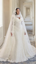 Illusion High Neck Corset Lace Mermaid Wedding Gown with Long Sleeves