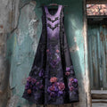 Halloween Bat & Dark Rose Gradient Women's Vest Midi Dress